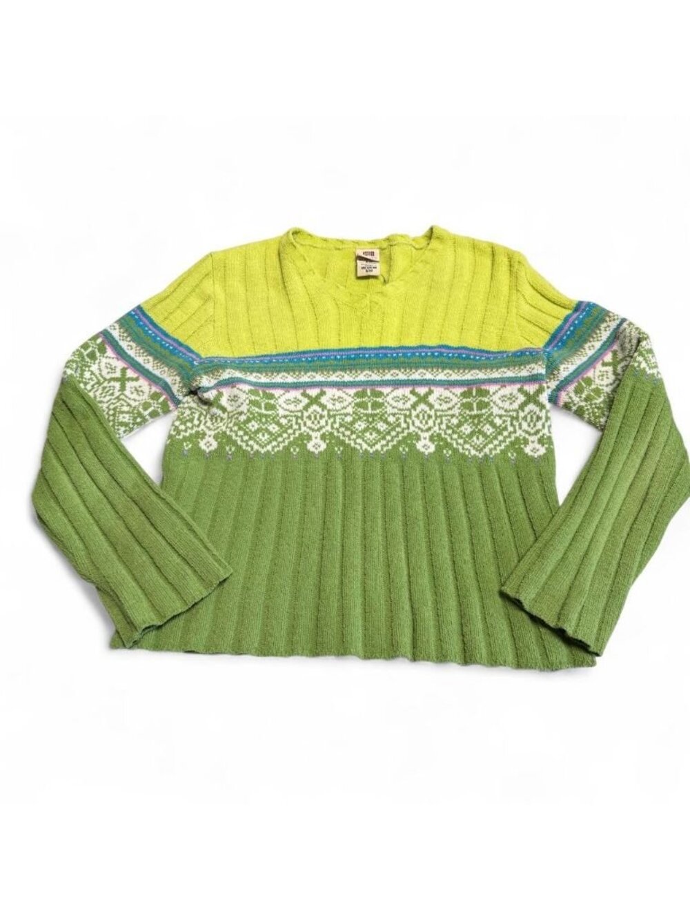 Y2K Faded Glory Nordic Ribbed V-Neck Sweater Womens Medium Cozy Soft Fall Winter